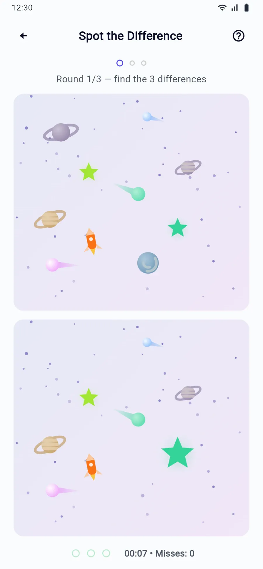 Spot the Difference: two space scenes with three differences to find