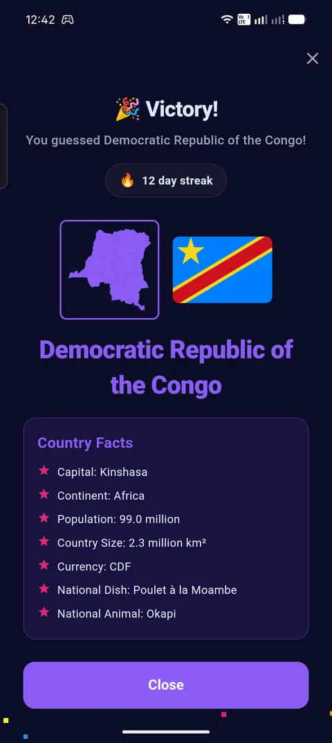 Guess the Shape — round result with country facts
