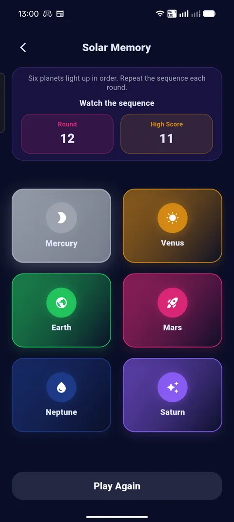 Solar Memory — repeat the sequence of planets